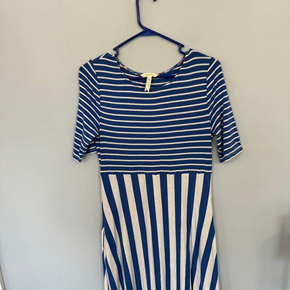 Matilda Jane Blue & White Stripe Half Sleeve Maxi Dress Women's Size Medium - Picture 4 of 10